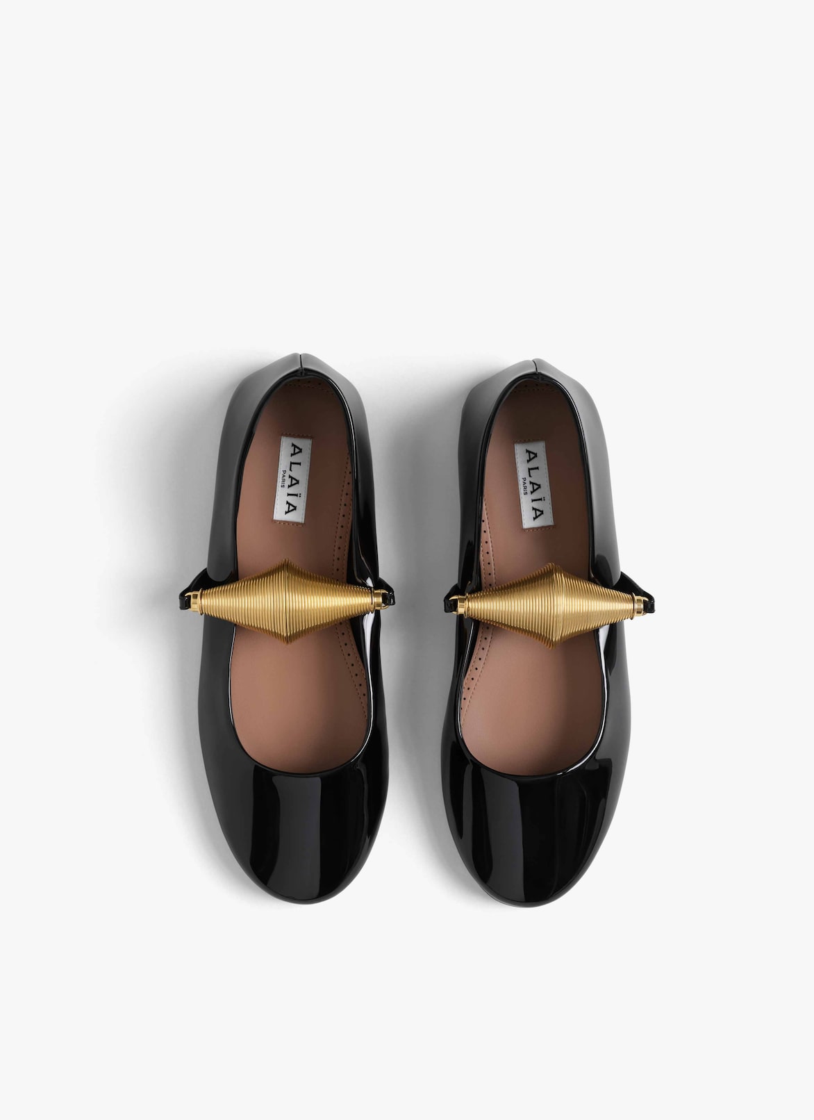 JEWEL BALLET FLATS IN PATENT LEATHER ALAÏA BLACK/GOLD JEWEL BALLET FLATS IN PATENT LEATHER
